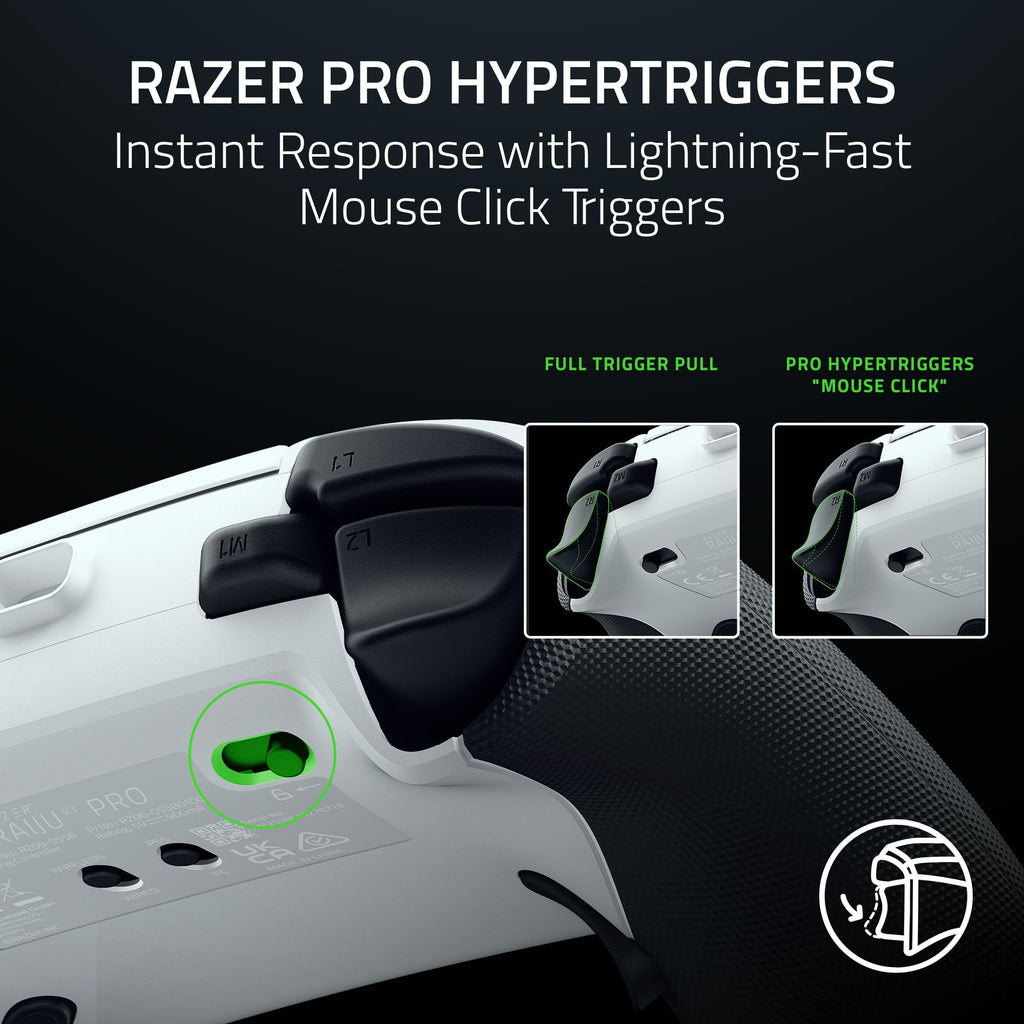 Razer Raiju V3 Pro - Wireless e-sports controller for PlayStation 5 & PC - 4 removable buttons & 2 claw grip bumpers - TMR analogue sticks - Pro HyperTrigger - Mecha-Tactile buttons | White - Like New