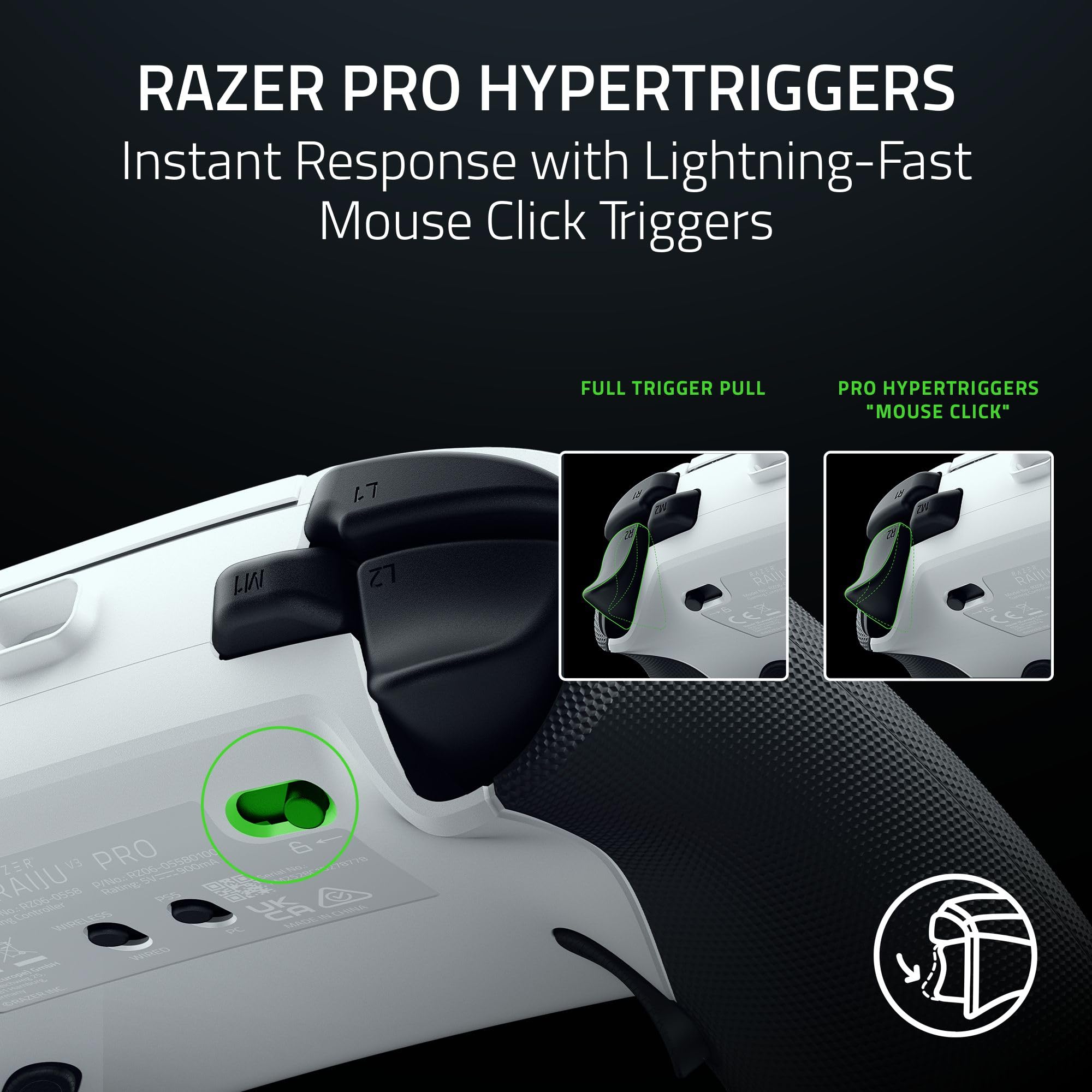 Razer Raiju V3 Pro - Wireless e-sports controller for PlayStation 5 & PC - 4 removable buttons & 2 claw grip bumpers - TMR analogue sticks - Pro HyperTrigger - Mecha-Tactile buttons | White - Like New