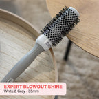 Olivia Garden Expert Blowout Shine - White & Grey - 35 - Ceramic Coated Round Brush for Smooth Blowout, Frizz-Free Hair & Radiant Shine - New