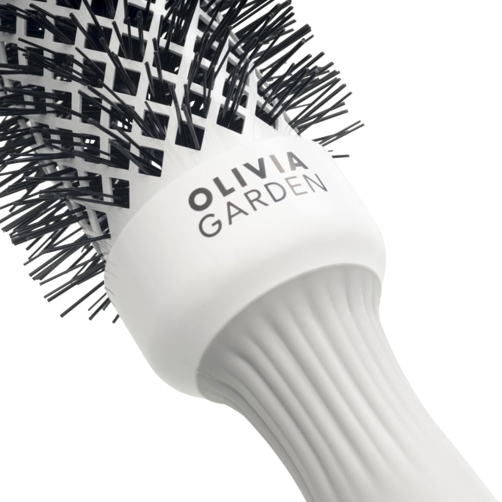 Olivia Garden Expert Blowout Shine - White & Grey - 35 - Ceramic Coated Round Brush for Smooth Blowout, Frizz-Free Hair & Radiant Shine - New