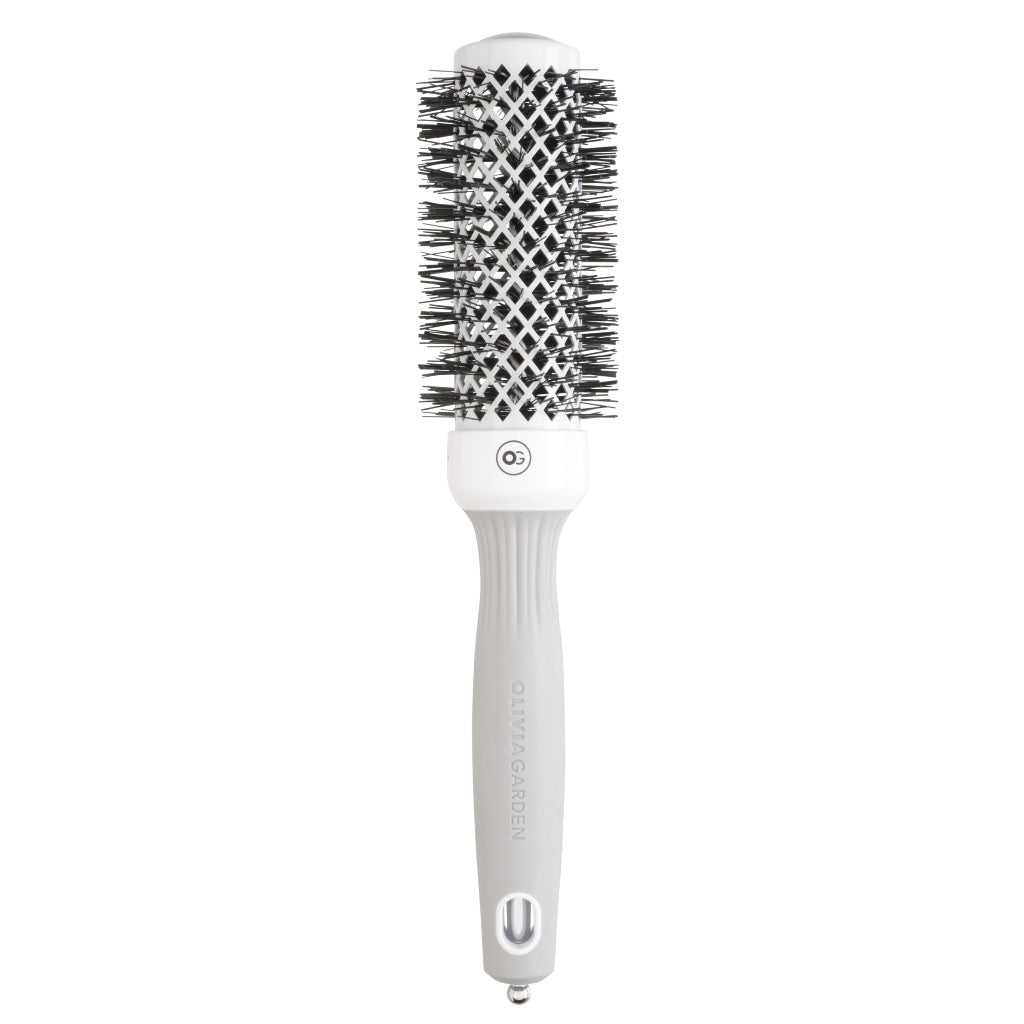 Olivia Garden Expert Blowout Shine - White & Grey - 35 - Ceramic Coated Round Brush for Smooth Blowout, Frizz-Free Hair & Radiant Shine - New