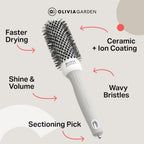Olivia Garden Expert Blowout Shine - White & Grey - 35 - Ceramic Coated Round Brush for Smooth Blowout, Frizz-Free Hair & Radiant Shine - New