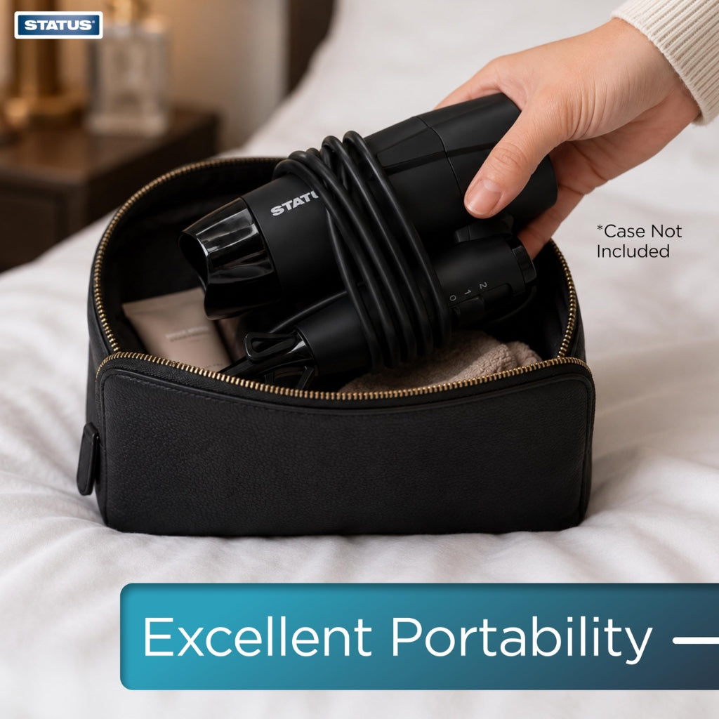 STATUS Toulouse Black Foldable Travel Hairdryer - New