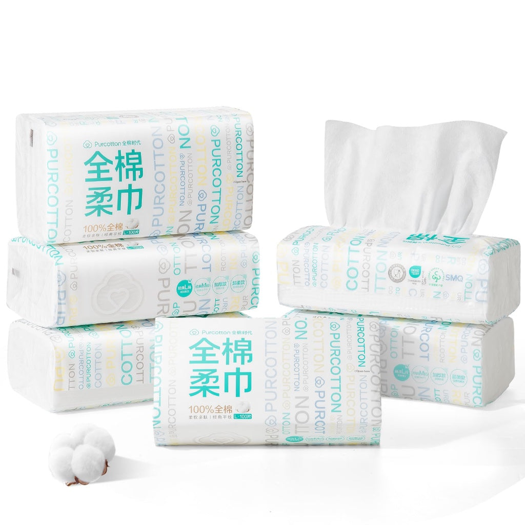 Purcotton Disposable Face Towel, 600-Count 100% Cotton Dry Wipes, Unscented & Biodegradable Cotton Tissue, Face Cloths for Makeup Removing, Skin Care, Traveling, 20x20 cm - New