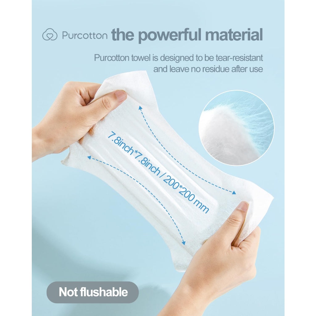 Purcotton Disposable Face Towel, 600-Count 100% Cotton Dry Wipes, Unscented & Biodegradable Cotton Tissue, Face Cloths for Makeup Removing, Skin Care, Traveling, 20x20 cm - New