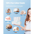 Purcotton Disposable Face Towel, 600-Count 100% Cotton Dry Wipes, Unscented & Biodegradable Cotton Tissue, Face Cloths for Makeup Removing, Skin Care, Traveling, 20x20 cm - New