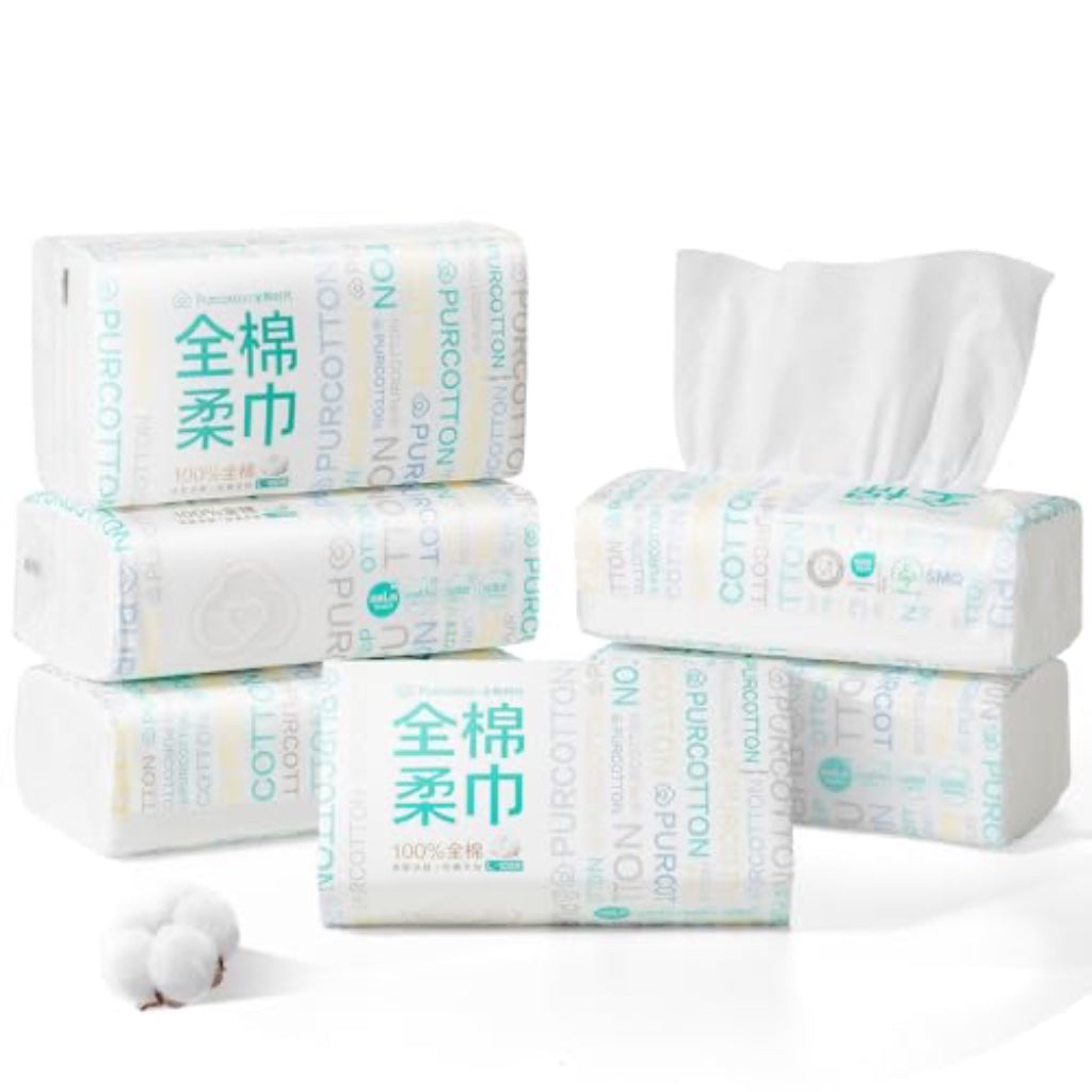 Purcotton Disposable Face Towel, 600-Count 100% Cotton Dry Wipes, Unscented & Biodegradable Cotton Tissue, Face Cloths for Makeup Removing, Skin Care, Traveling, 20x20 cm - New