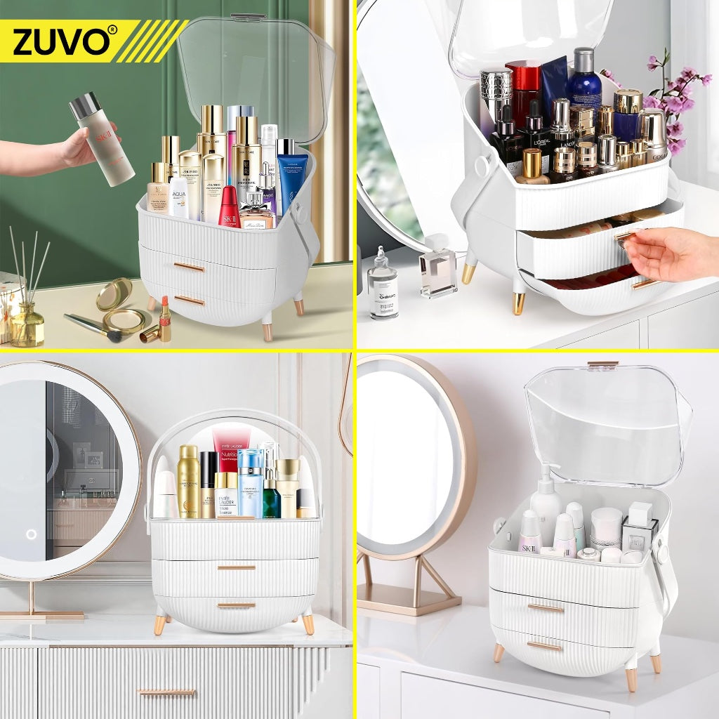 Zuvo Makeup Organiser with 2 Large Drawers, Skincare and Cosmetic Storage - New