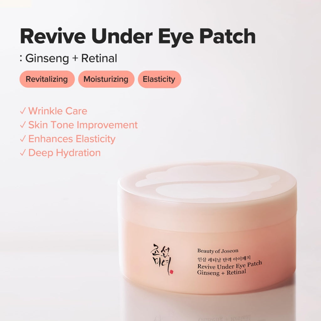 Beauty of Joseon Revive Under Eye Patch Retinal Ginseng for Puffy Under Eye Bag Masks Collagen Peptide Korean Skincare for Women and Men, 60 Sheets 30 Pairs - New