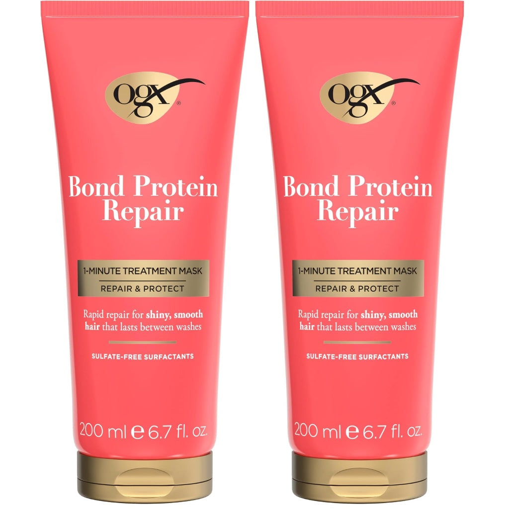 OGX Bond Protein Repair 1 Minute Treatment Mask, Repair & Protect, Rapid Repair for Shiny & Smooth Hair Between Washes, Sulfate Free, 200ml - New