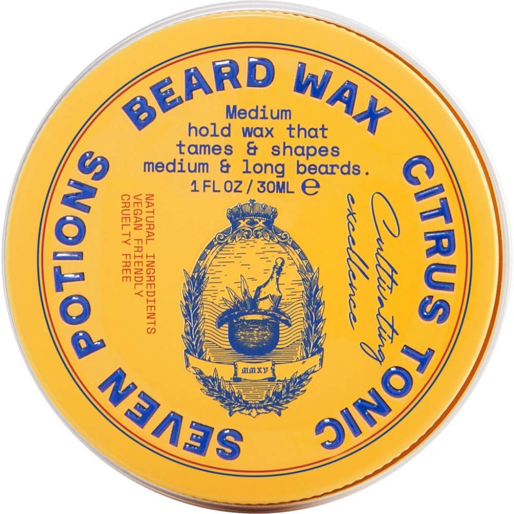 Seven Potions Beard Wax for Men - Medium Hold Styling Wax to Shape And Nourish Your Beard - All-Natural, Vegan, Cruelty Free - Citrus Tonic (30 ml) - Damaged Box