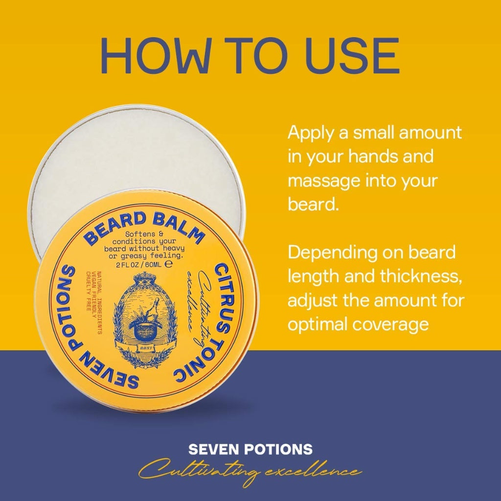 Seven Potions Beard Wax for Men - Medium Hold Styling Wax to Shape And Nourish Your Beard - All-Natural, Vegan, Cruelty Free - Citrus Tonic (30 ml) - Damaged Box