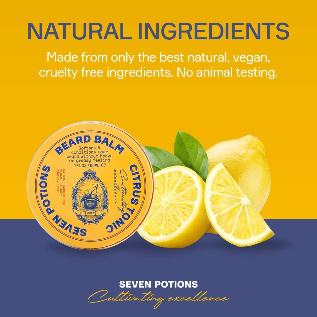 Seven Potions Beard Wax for Men - Medium Hold Styling Wax to Shape And Nourish Your Beard - All-Natural, Vegan, Cruelty Free - Citrus Tonic (30 ml) - Damaged Box