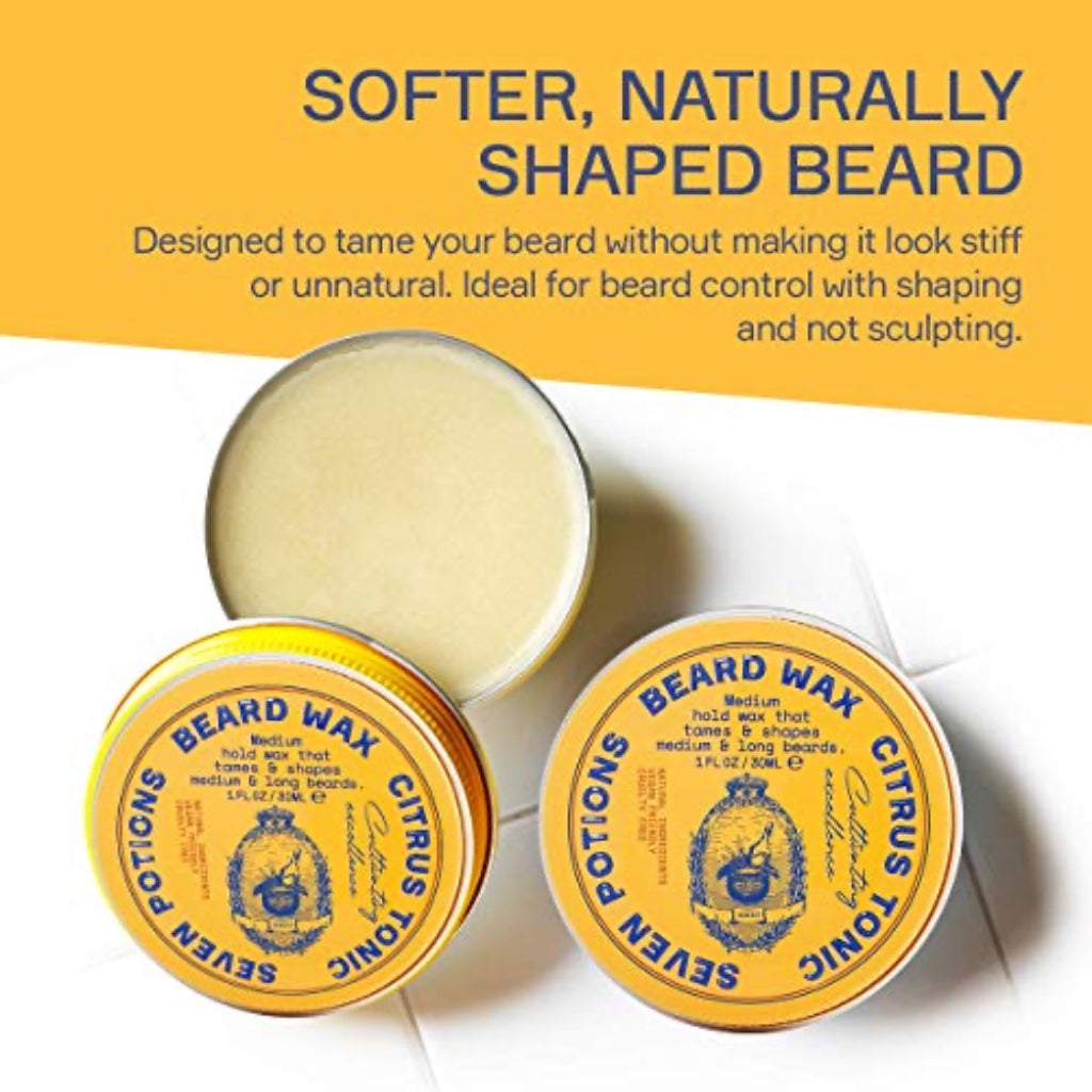 Seven Potions Beard Wax for Men - Medium Hold Styling Wax to Shape And Nourish Your Beard - All-Natural, Vegan, Cruelty Free - Citrus Tonic (30 ml) - Damaged Box