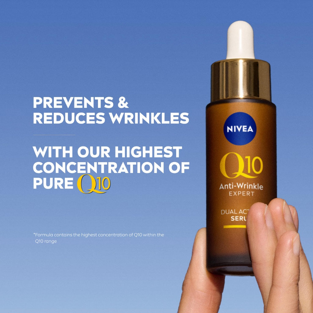 NIVEA Q10 Anti-Wrinkle Expert Dual Action Face Serum (30ml), Anti Ageing Face Serum for Women with Pure Q10, Moisturiser to Visibly Reduce and Prevent Wrinkles - New