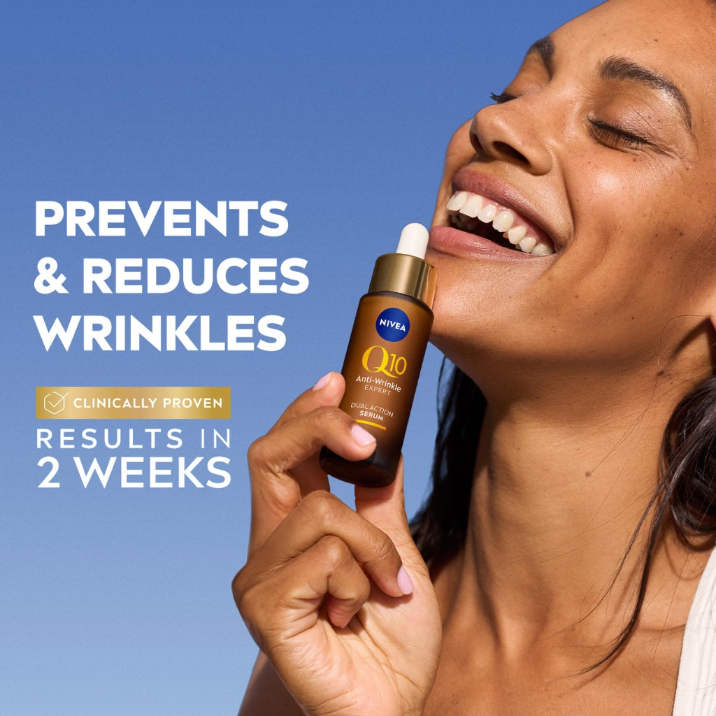 NIVEA Q10 Anti-Wrinkle Expert Dual Action Face Serum (30ml), Anti Ageing Face Serum for Women with Pure Q10, Moisturiser to Visibly Reduce and Prevent Wrinkles - New