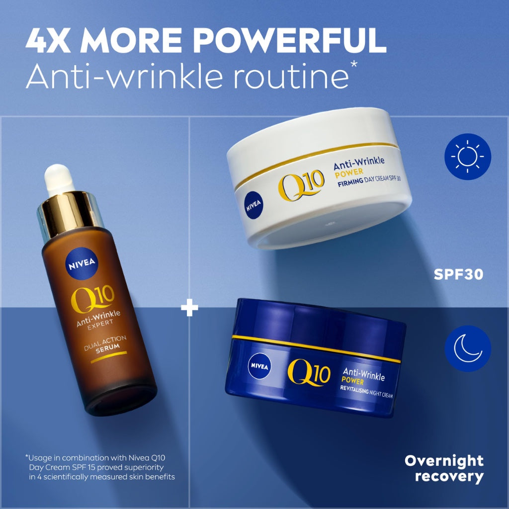 NIVEA Q10 Anti-Wrinkle Expert Dual Action Face Serum (30ml), Anti Ageing Face Serum for Women with Pure Q10, Moisturiser to Visibly Reduce and Prevent Wrinkles - New