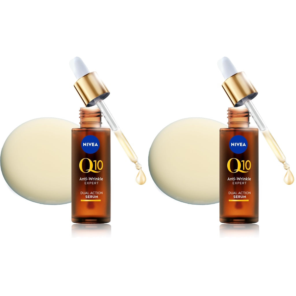 NIVEA Q10 Anti-Wrinkle Expert Dual Action Face Serum (30ml), Anti Ageing Face Serum for Women with Pure Q10, Moisturiser to Visibly Reduce and Prevent Wrinkles - New