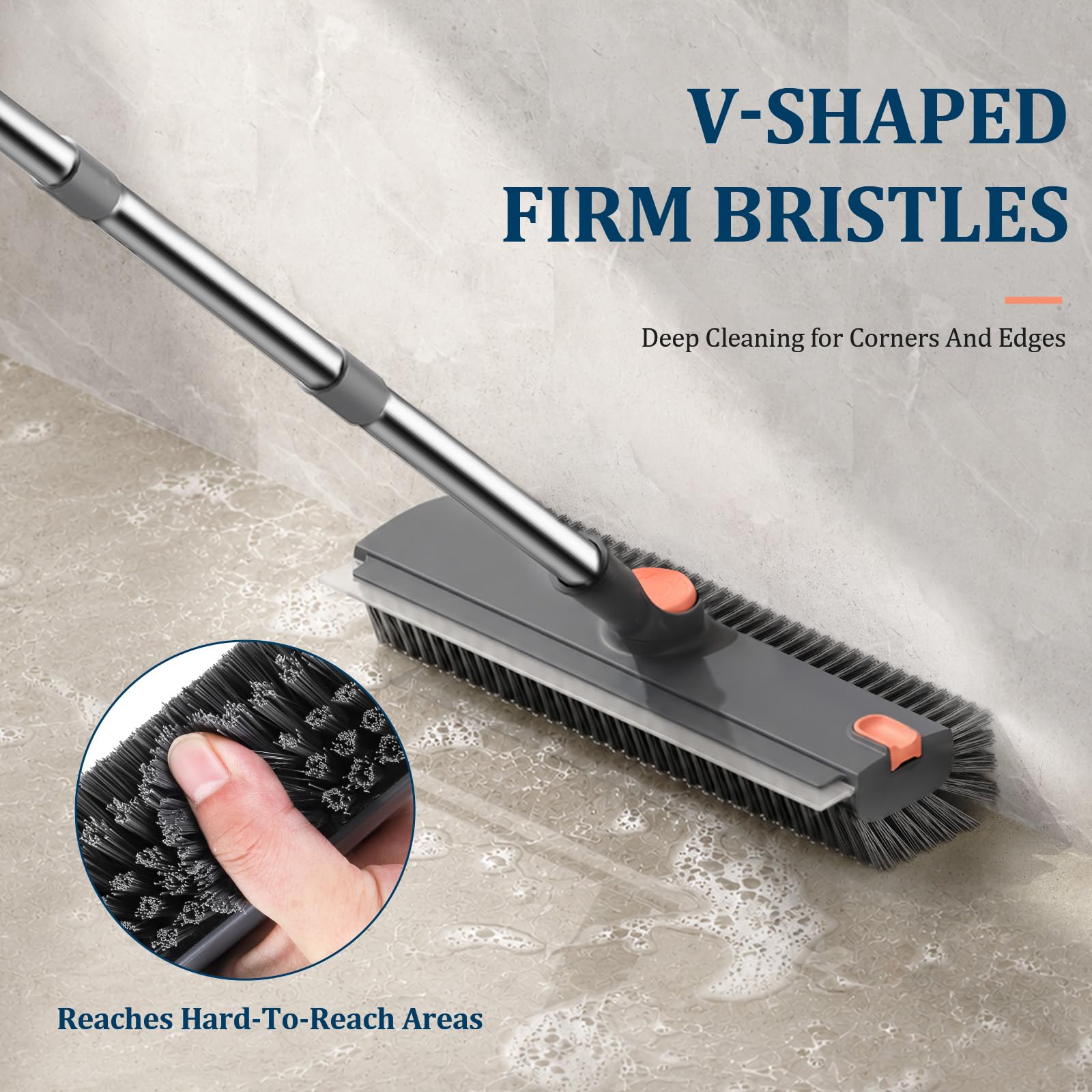 Alyvisun 3-in-1 Floor Scrubbing Brush - V Bristles Deck Scrubber - Long Handle Cleaning Tool - New