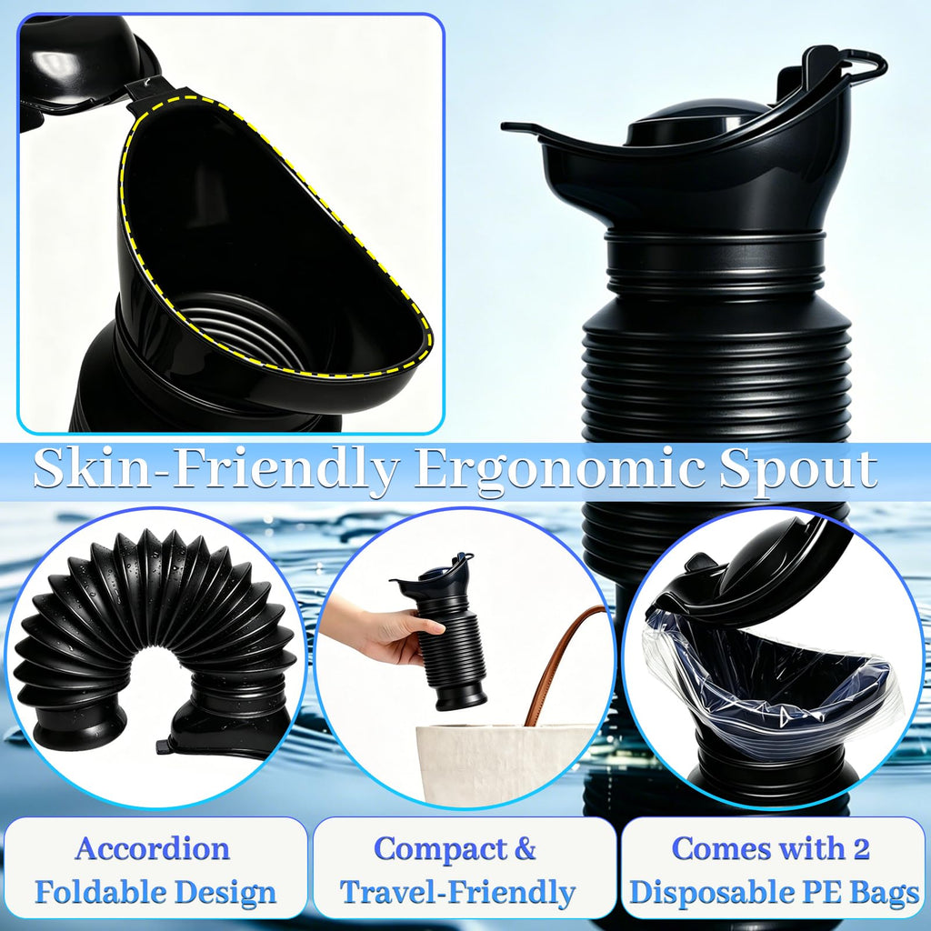 Topcloud Shrinkable Urinal 2 Pack - 750ml Male Female Portable Mobile Toilet Bottle - Reusable Emergency Camping Car Travel Pee Potty - Damaged Box