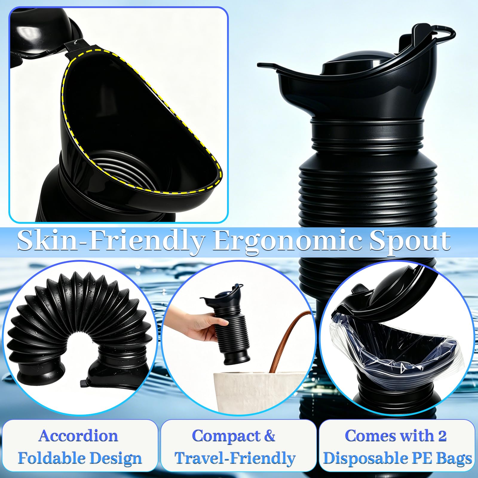 Topcloud Shrinkable Urinal 2 Pack - 750ml Male Female Portable Mobile Toilet Bottle - Reusable Emergency Camping Car Travel Pee Potty - Damaged Box