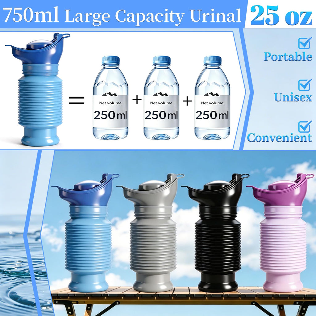 Topcloud Shrinkable Urinal 2 Pack - 750ml Male Female Portable Mobile Toilet Bottle - Reusable Emergency Camping Car Travel Pee Potty - Damaged Box
