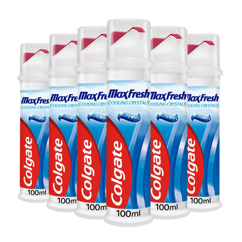 Colgate Max Fresh Cooling Crystals Toothpaste 100ml Pump - 6 Pack Fresh Breath Gel - Damaged Box