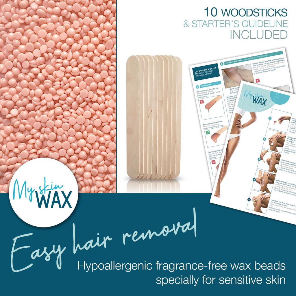 My Skin Wax - Hard Wax Beads, 800g, Hypoallergenic, Wax Beads for Sensitive Skin, Painless, Stripless Hair Removal Wax, Men, Women, Face wax, Leg Wax, Bikini Wax, Brazilian, Eye Brow, Lip - New - BBE 05/2029