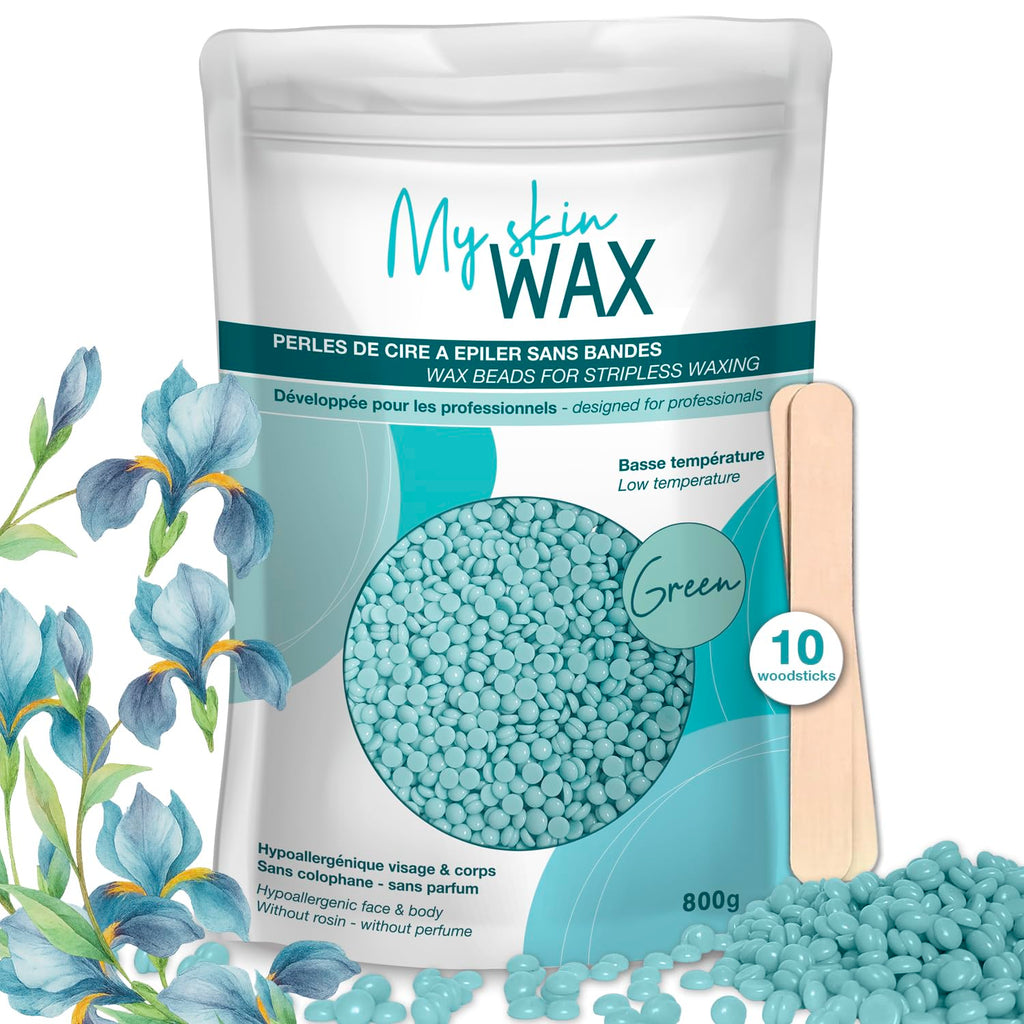 My Skin Wax - Hard Wax Beads, 800g, Hypoallergenic, Wax Beads for Sensitive Skin, Painless, Stripless Hair Removal Wax, Men, Women, Face wax, Leg Wax, Bikini Wax, Brazilian, Eye Brow, Lip - New - BBE 05/2029