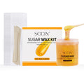 SCCIN 100% Natural Sugar Wax Hair Removal Kit 450g, Microwavable Depilatory Wax Jar with 20 Reusable Strips & 4 Wooden Spatulas for Face and Body Waxing - Damaged Box