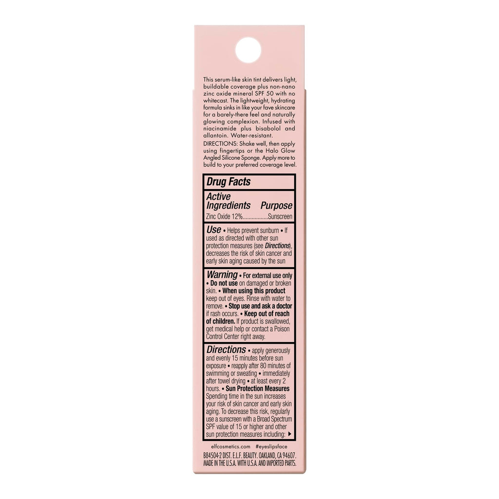 e.l.f. Halo Glow Skin Tint SPF 50, Tinted Moisturiser For Light, Buildable Coverage, Creates A Natural Glow, Vegan & Cruelty-Free, 1 Fair Neutral - Damaged Box
