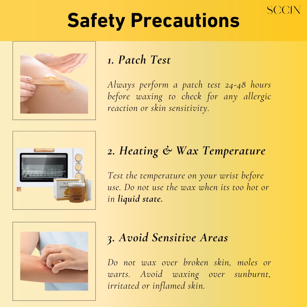 SCCIN 100% Natural Sugar Wax Hair Removal Kit 450g, Microwavable Depilatory Wax Jar with 20 Reusable Strips & 4 Wooden Spatulas for Face and Body Waxing - Damaged Box
