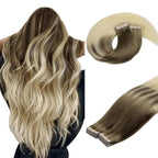 DOORES Human Hair Tape in Extensions, Balayage Dark Brown to Chestnut Brown, 14 inches 10pcs 25g, HIGHLIGHT or SUPPLEMENT, Silky Straight Weft for Summer Party Wedding Daily Work, Reusable - New