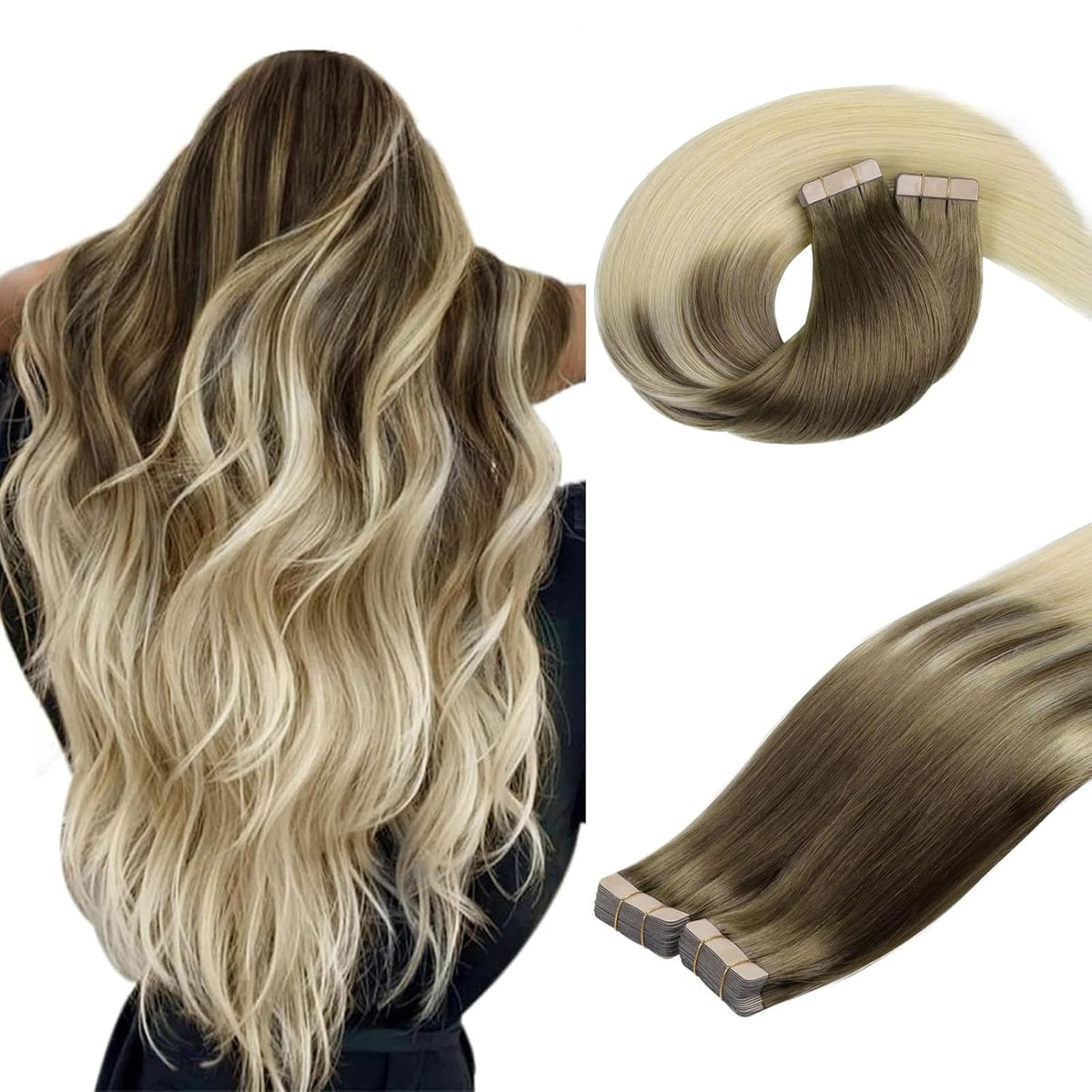 DOORES Human Hair Tape in Extensions, Balayage Dark Brown to Chestnut Brown, 14 inches 10pcs 25g, HIGHLIGHT or SUPPLEMENT, Silky Straight Weft for Summer Party Wedding Daily Work, Reusable - New