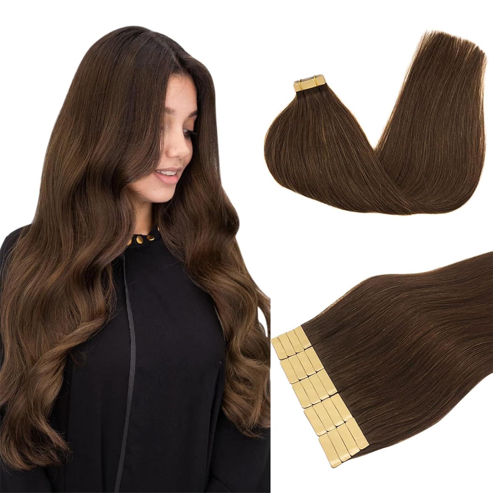 DOORES Human Hair Tape in Extensions, Balayage Dark Brown to Chestnut Brown, 14 inches 10pcs 25g, HIGHLIGHT or SUPPLEMENT, Silky Straight Weft for Summer Party Wedding Daily Work, Reusable - New