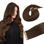 DOORES Human Hair Tape in Extensions, Balayage Dark Brown to Chestnut Brown, 14 inches 10pcs 25g, HIGHLIGHT or SUPPLEMENT, Silky Straight Weft for Summer Party Wedding Daily Work, Reusable - New