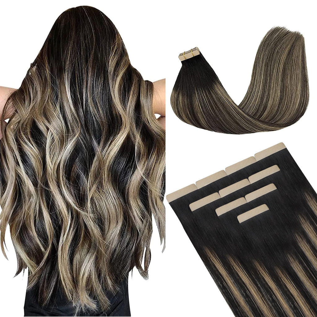 DOORES Human Hair Tape in Extensions, Balayage Dark Brown to Chestnut Brown, 14 inches 10pcs 25g, HIGHLIGHT or SUPPLEMENT, Silky Straight Weft for Summer Party Wedding Daily Work, Reusable - New