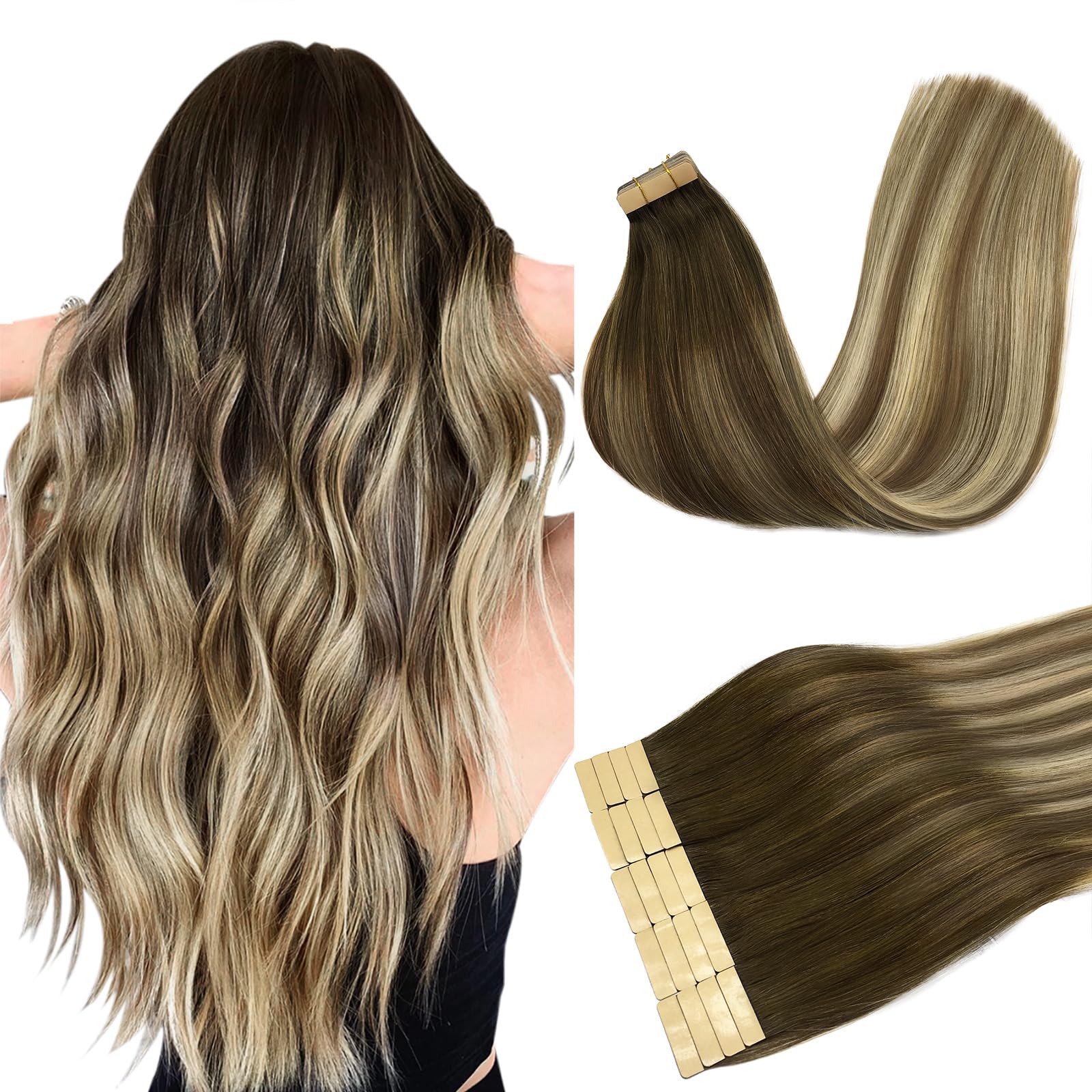 DOORES Human Hair Tape in Extensions, Balayage Dark Brown to Chestnut Brown, 14 inches 10pcs 25g, HIGHLIGHT or SUPPLEMENT, Silky Straight Weft for Summer Party Wedding Daily Work, Reusable - New