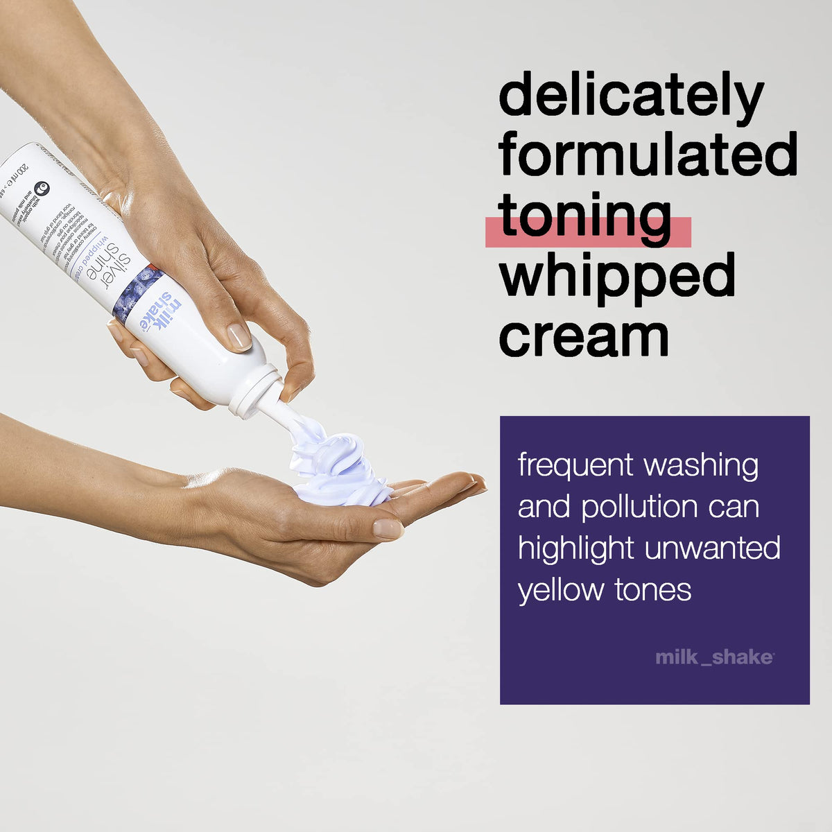 milk_shake | Silver Shine Whipped Cream 200 ml, Specific Anti-Yellow Leave-In Conditioning Foam for Blond or Grey Hair, with Violet Pigment, Made in Italy - New