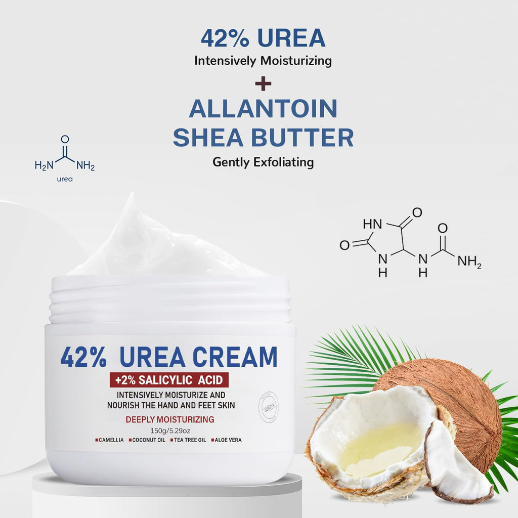 OUKEYA Urea Cream 42% plus Salicylic Acid 2%, Urea Foot Hand Cream for Dry Cracked Feet, Heels, Elbows, Salicylic Acid Cream for Moisturizer, Removes Corns Calluses Dead Skin and Softens Toenails - New - BBE 11/2029