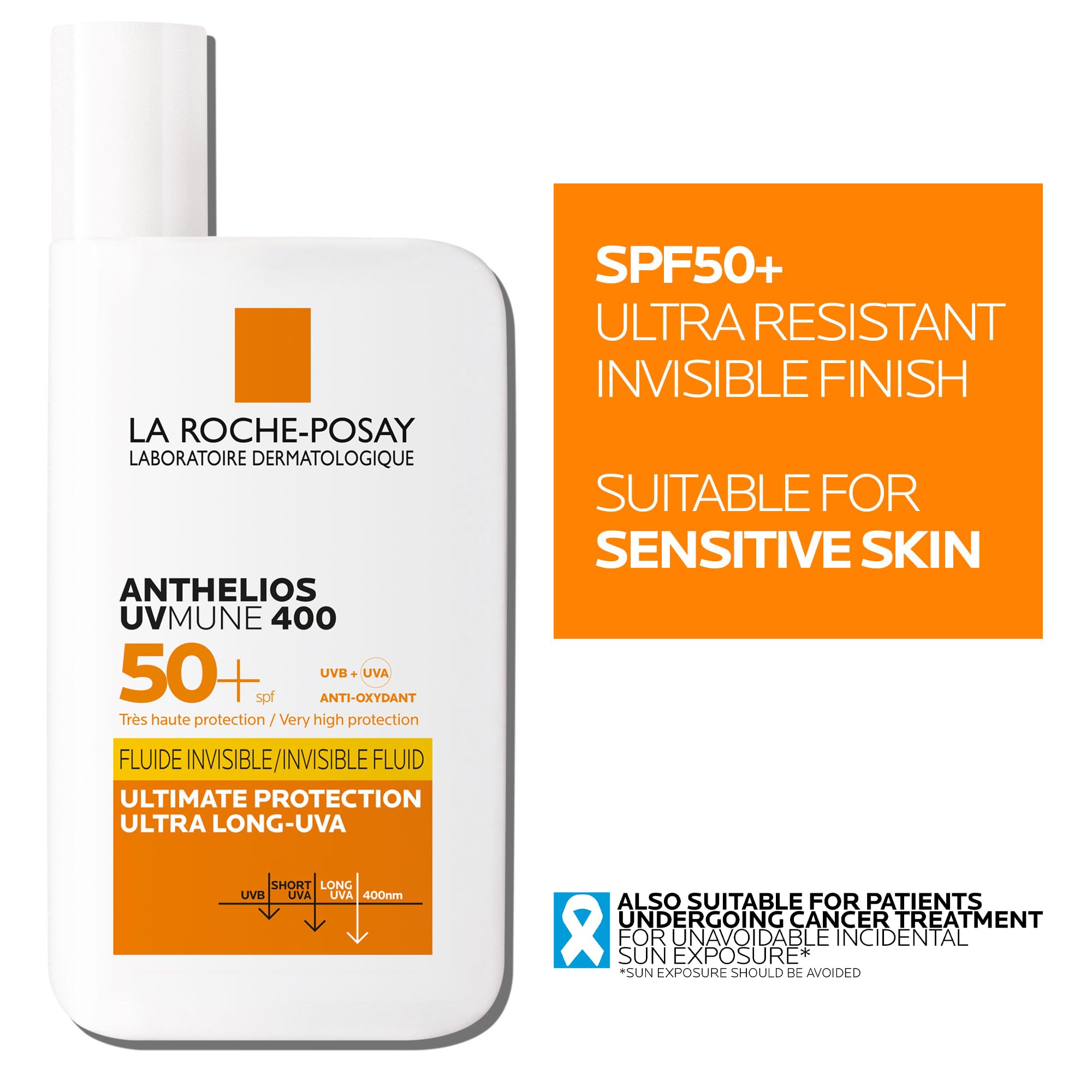 La Roche-Posay Anthelios UVMune 400 Invisible Fluid SPF50+ Sunscreen, 50ml - New - BBE 08/2028