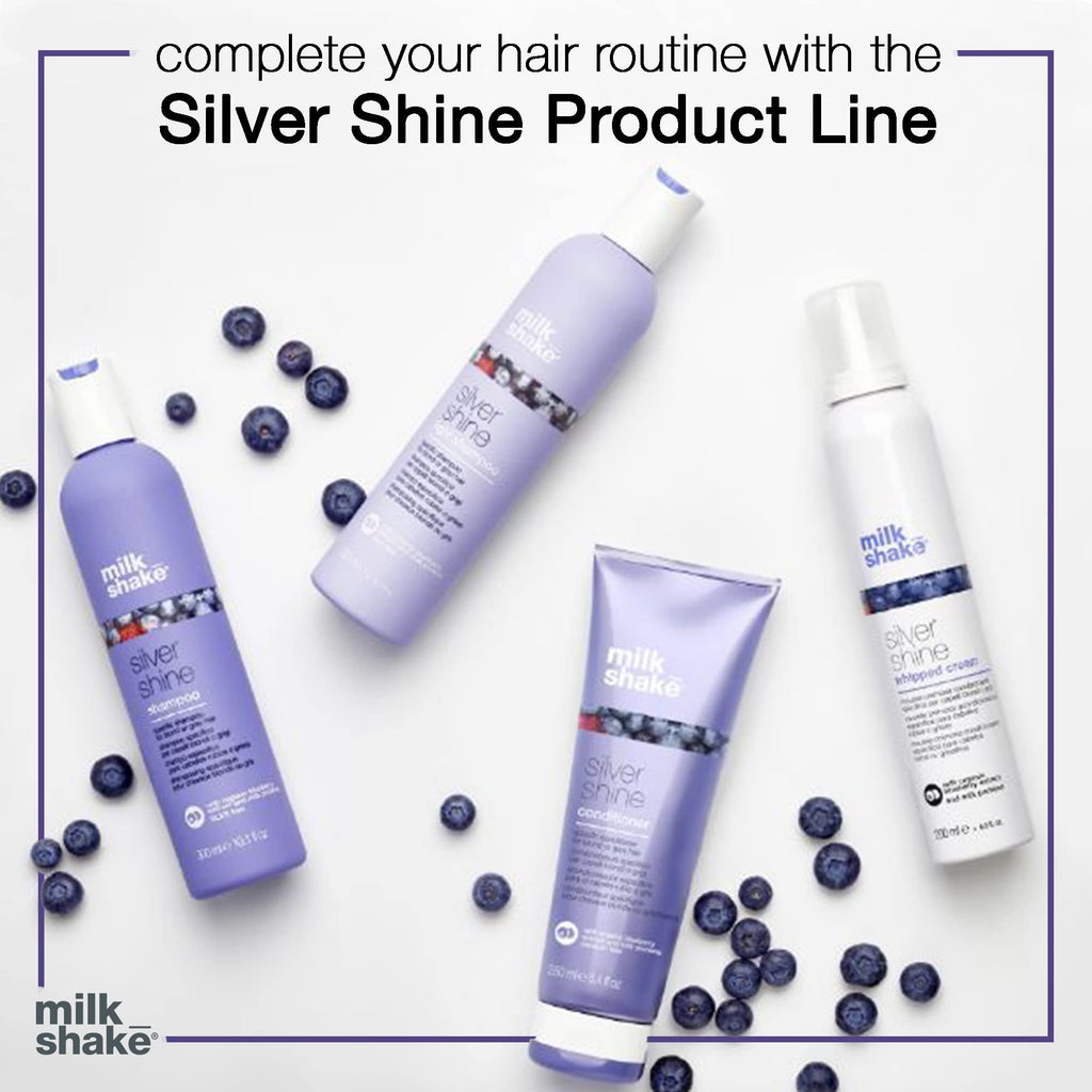 milk_shake | Silver Shine Whipped Cream 200 ml, Specific Anti-Yellow Leave-In Conditioning Foam for Blond or Grey Hair, with Violet Pigment, Made in Italy - New