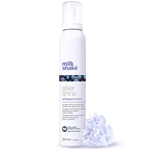 milk_shake | Silver Shine Whipped Cream 200 ml, Specific Anti-Yellow Leave-In Conditioning Foam for Blond or Grey Hair, with Violet Pigment, Made in Italy - New