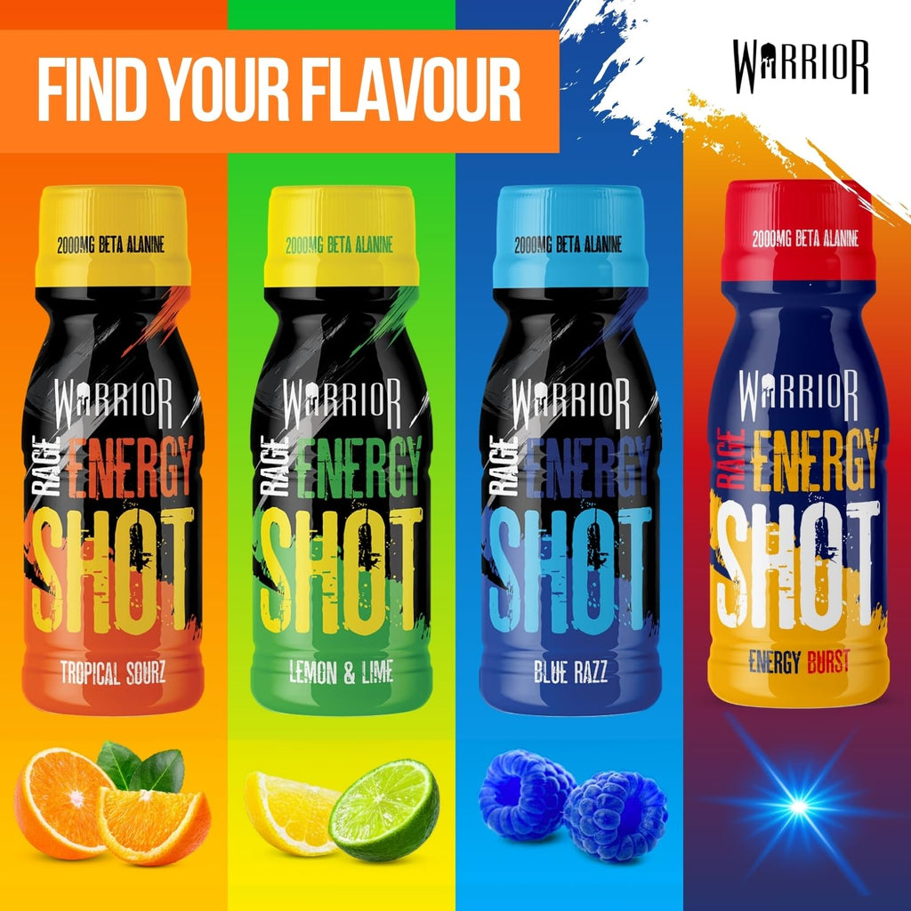 Warrior Rage Energy Shots - 12 x 60ml Tropical Sourz Pre Workout Drink - Ready to Drink Energy Shot - Damaged Box - BBE 03/2027