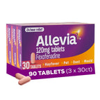 Allevia Allergy Relief Tablets 120mg Fexofenadine - 90 Tablets (3x 30) - 24hr Hayfever Pet Dust Mould Non-Drowsy - New - BBE 12/2028