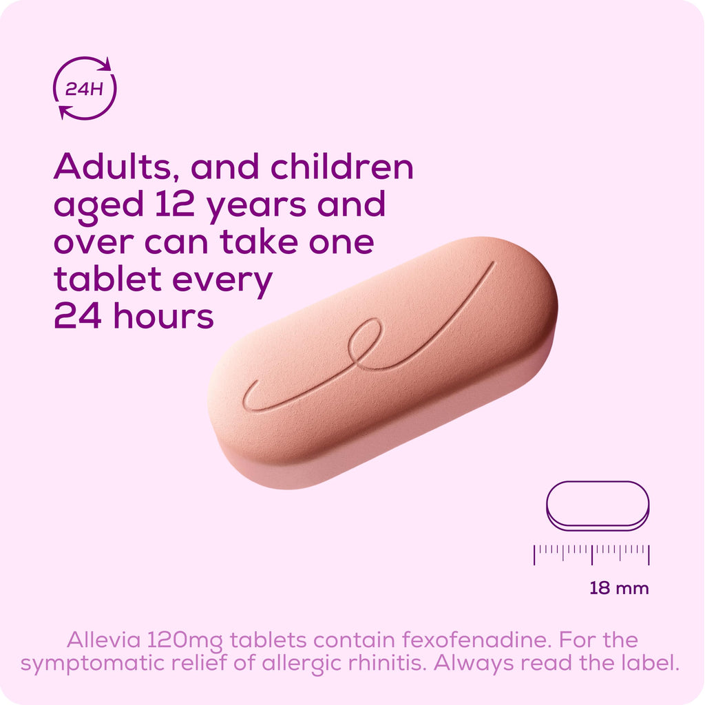 Allevia Allergy Relief Tablets 120mg Fexofenadine - 90 Tablets (3x 30) - 24hr Hayfever Pet Dust Mould Non-Drowsy - New - BBE 12/2028
