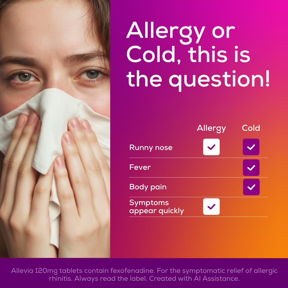 Allevia Allergy Relief Tablets 120mg Fexofenadine - 90 Tablets (3x 30) - 24hr Hayfever Pet Dust Mould Non-Drowsy - New - BBE 12/2028