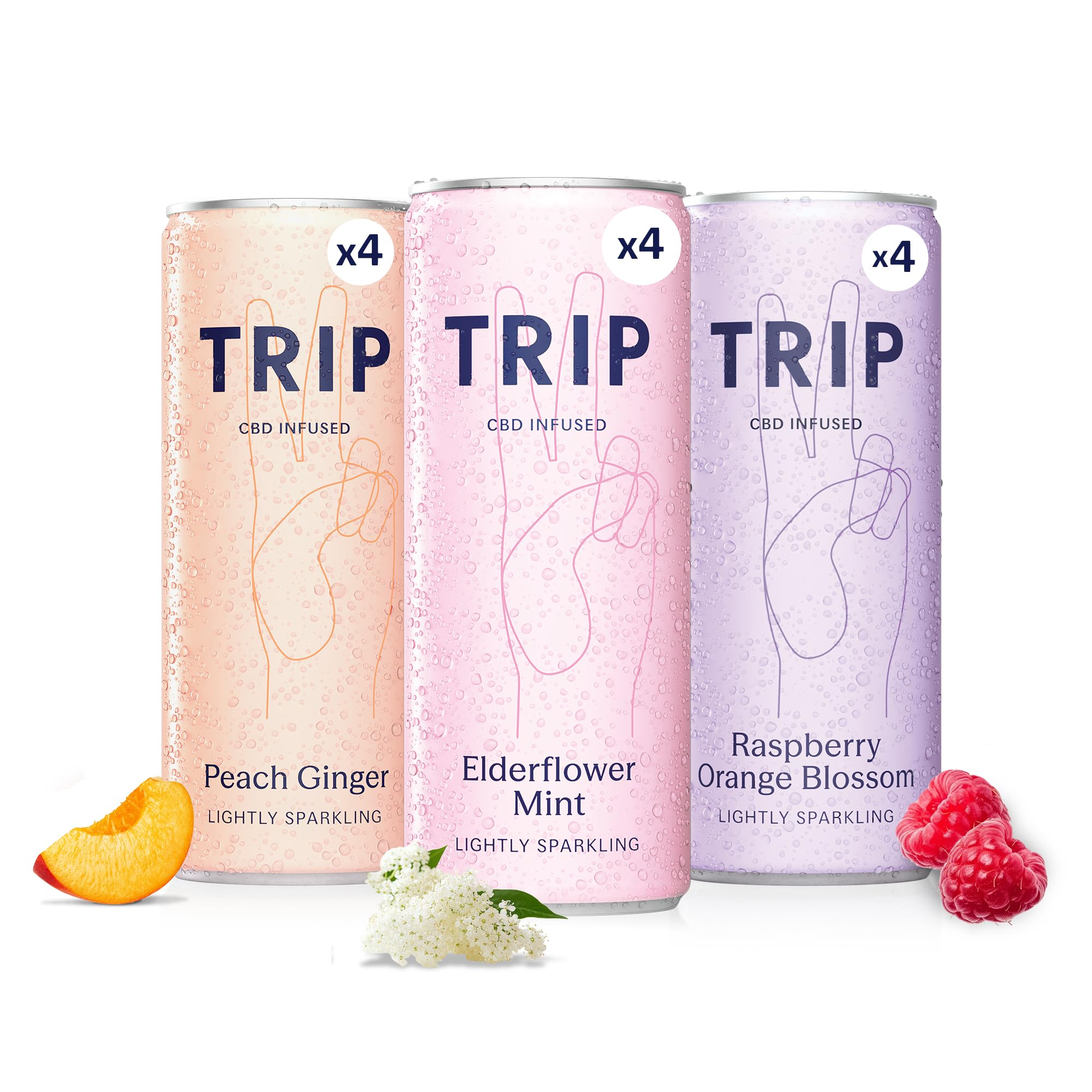 TRIP Sparkling Drink - Low Calorie Vegan Mixed Pack - 12 x 250ml Cans - CBD Infused Refreshment - Damaged Box - BBE 01/2028