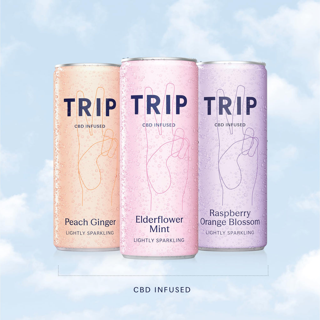 TRIP Sparkling Drink - Low Calorie Vegan Mixed Pack - 12 x 250ml Cans - CBD Infused Refreshment - Damaged Box - BBE 01/2028