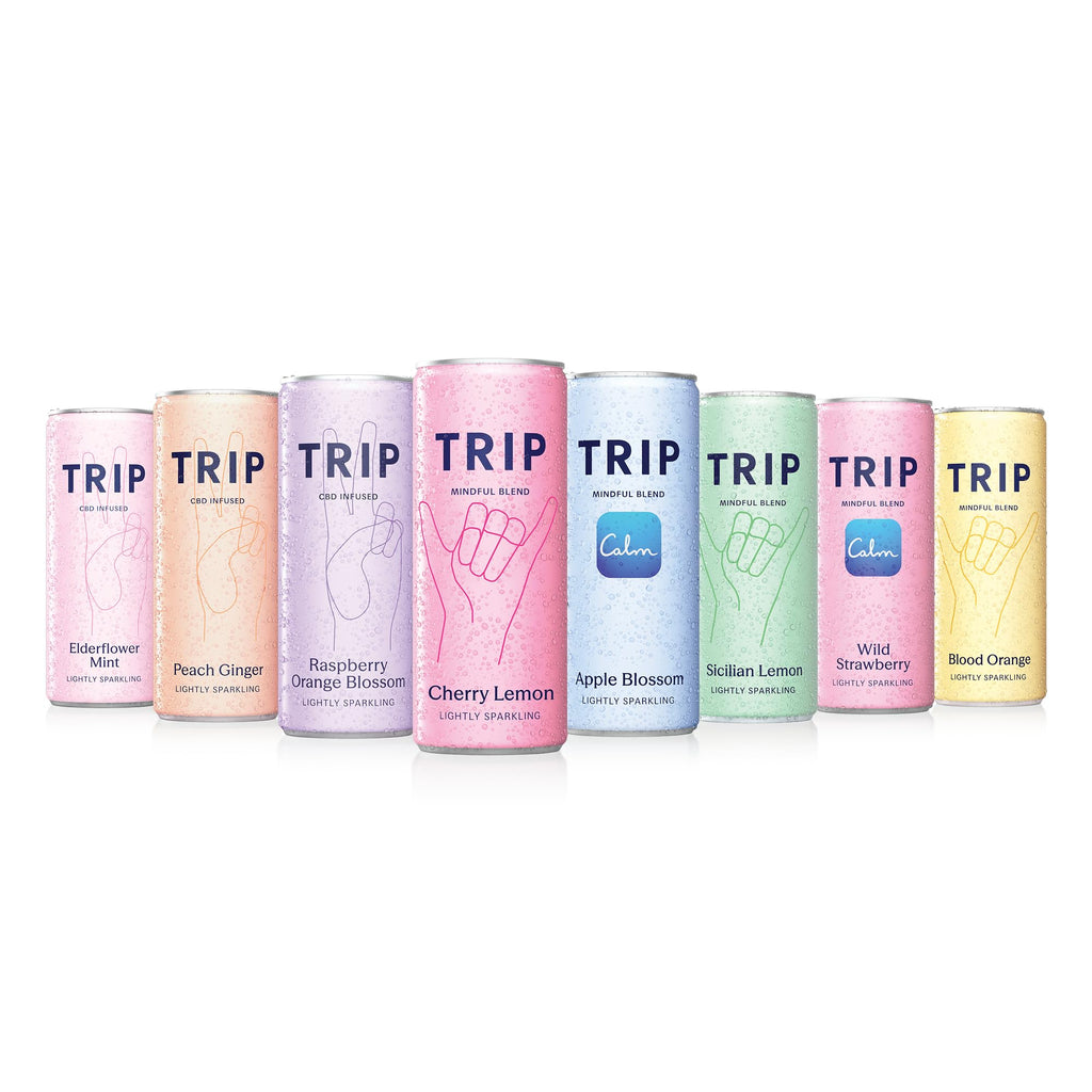 TRIP Sparkling Drink - Low Calorie Vegan Mixed Pack - 12 x 250ml Cans - CBD Infused Refreshment - Damaged Box - BBE 01/2028